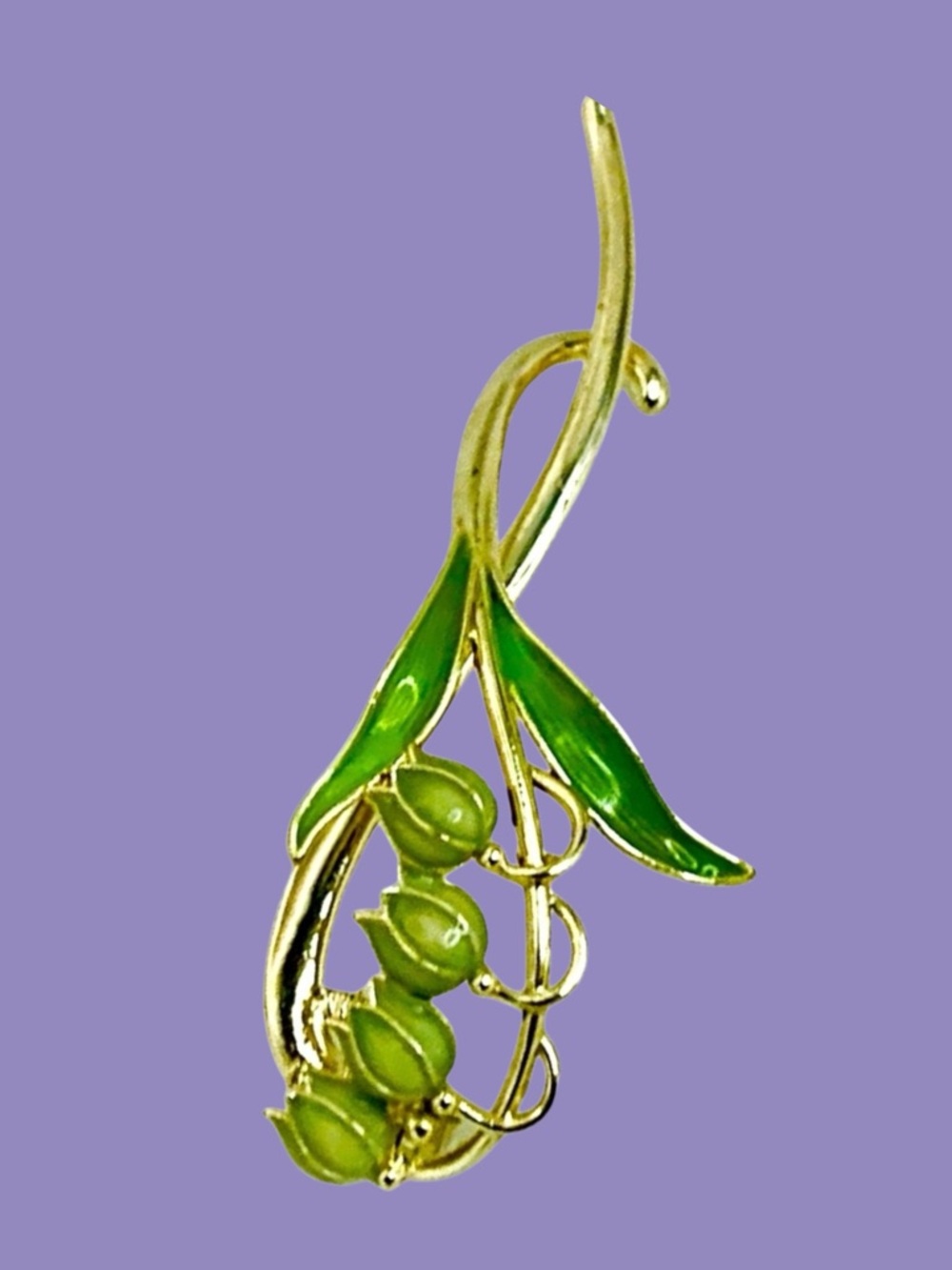 Lily of the Valley Green Enamel & Gold Plated Hair Clasp - Picture 2 of 6